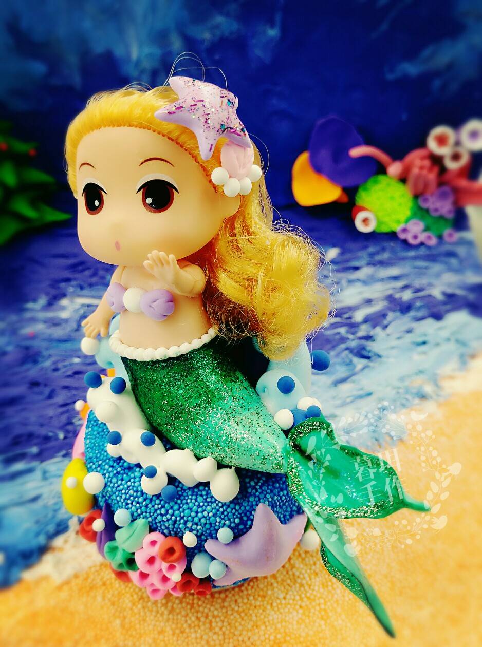 2016#超轻粘土#迷糊娃娃改造的美人鱼音乐盒(四).