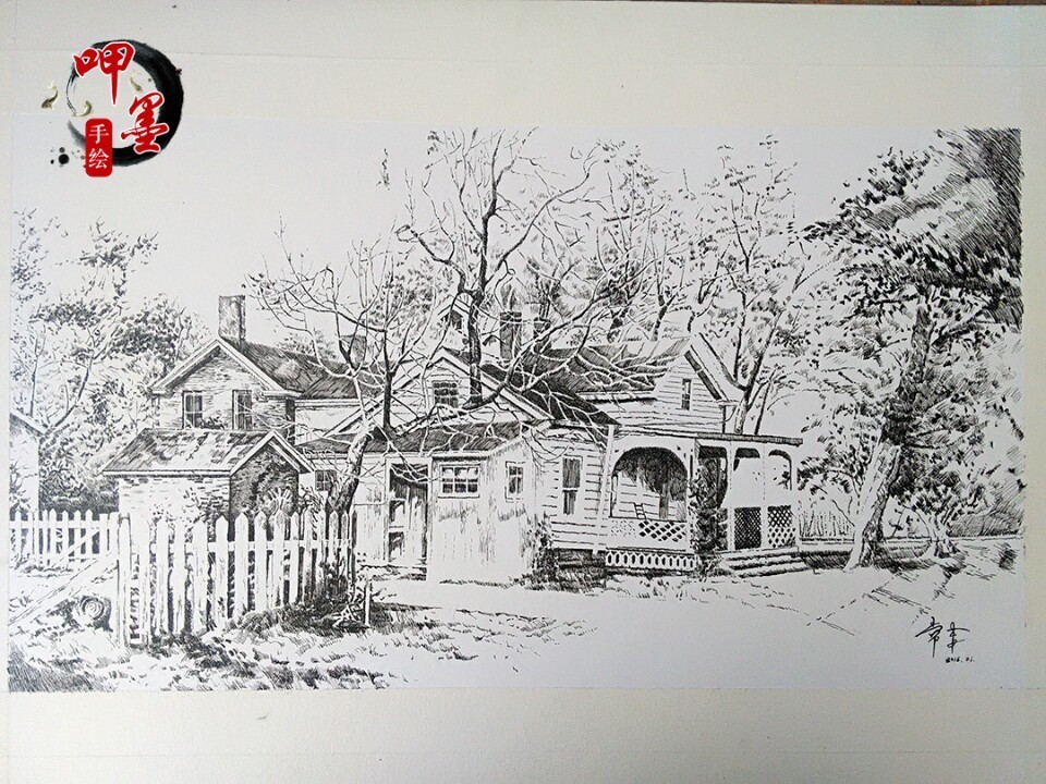 素描针管笔风景