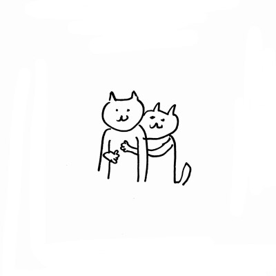 猫 简笔画 黑白手绘 画风粗狂，no b b，kiss me.