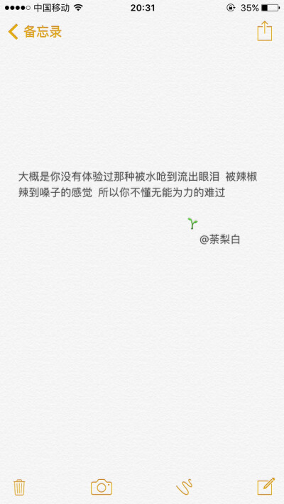 备忘录文字。大概是你没有体验过那种被水呛到流出眼泪  被辣椒辣到嗓子的感觉  所以你不懂无能为力的难过