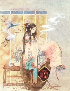 手绘、古风、水墨、人物、插画、封面、场景