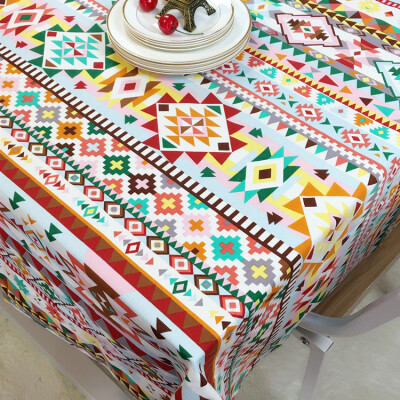 异域菱形条纹桌布 简约现代棉麻餐桌布 茶几布台布盖布 创意布艺