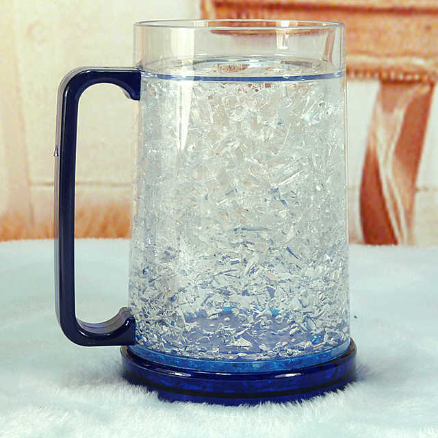 正品双层冰杯啤酒杯创意塑料大容量夏季凝胶冰沙杯玻璃制冷冻杯子