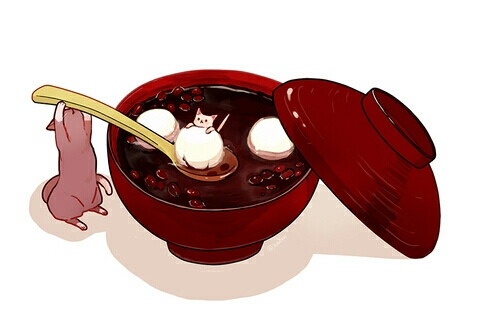 【侵删】年糕红豆汤| 白地図 p站_id=46291416 #pixiv食堂#插画#手绘#原创#二次元#萌物#猫咪#