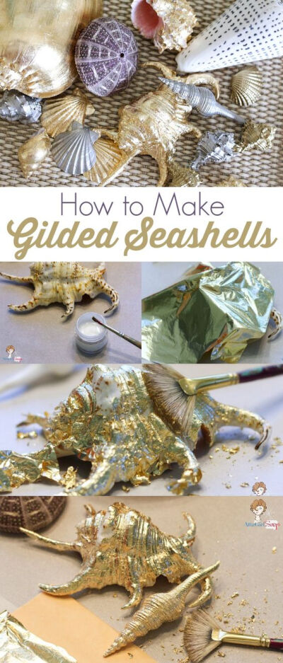 Learn how to make gorgeous beachy glam gilded seashells using gold leaf
sheets or liquid gilding with this easy tutorial from AttaGirlSays.com.
Click for the how to and ideas for decorating with gilde…