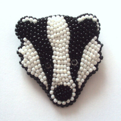 Badger brooch - bead embroidery animal brooch - black&amp;white animal jewellery