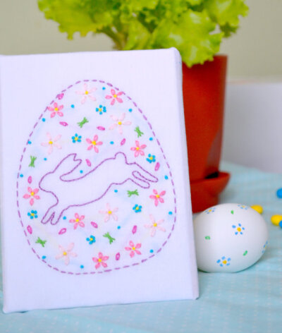 Easter egg hand embroidery pattern Flower Rabbit redwork nursery decor NaiveNeedle