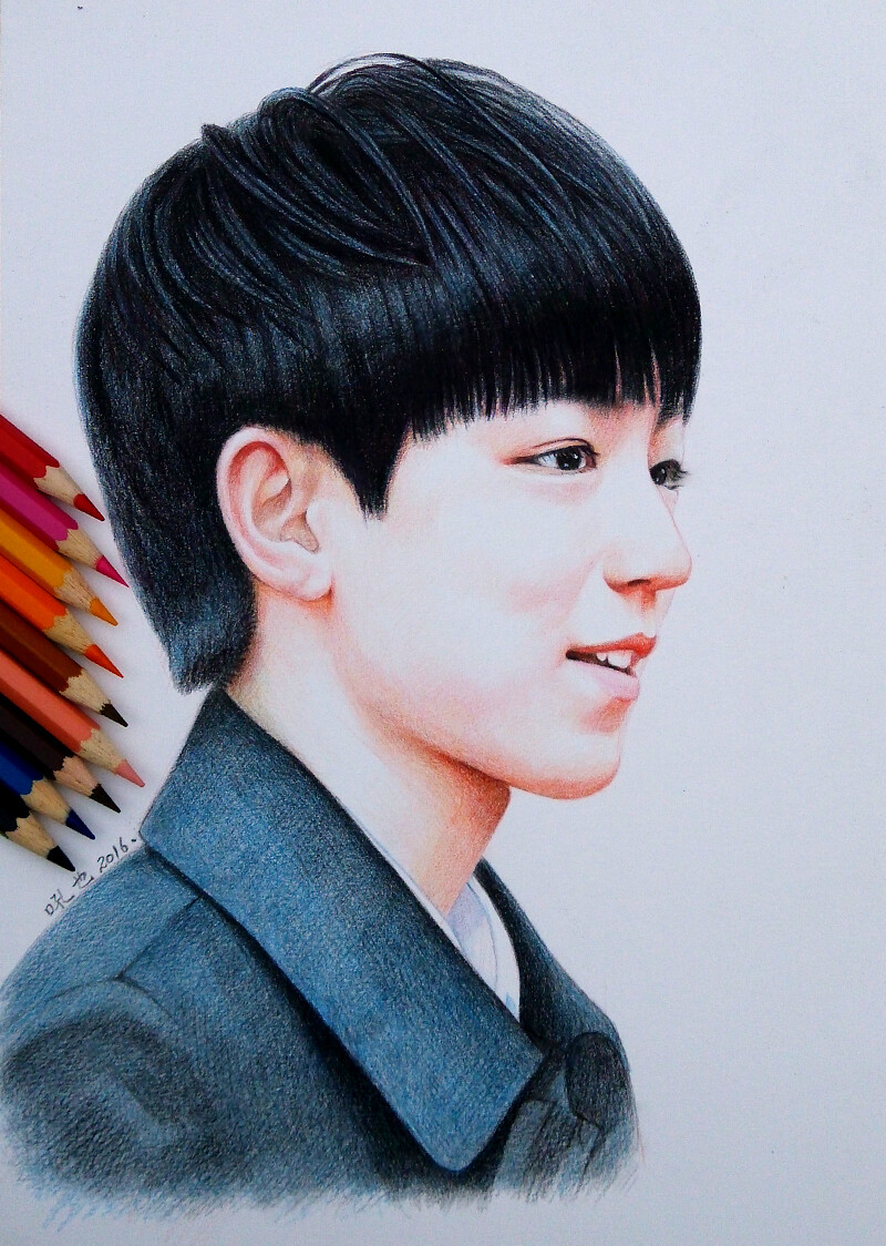 TFBOYS 王源王俊凯易烊千玺 彩色铅笔画 吼也手绘