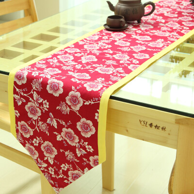 格蓝丽芙新中式餐桌旗红色梅花餐桌布艺装饰古典茶几旗可定做