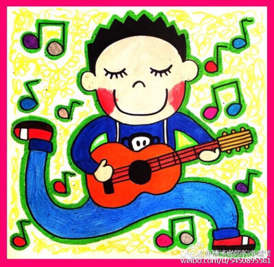 弹吉他的小男孩