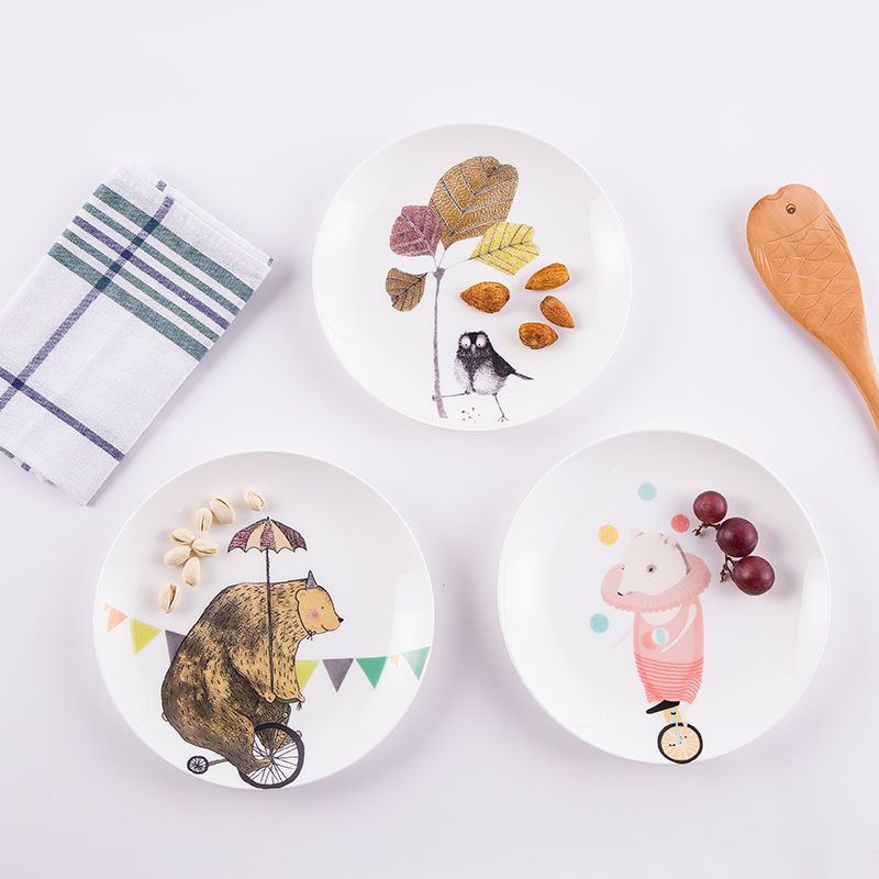 创意西餐盘骨瓷餐具菜盘陶瓷器平盘卡通动物早餐水果牛排意面盘子