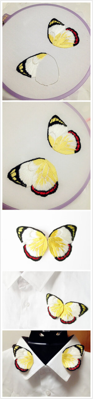 我真的太爱这个人做的这些蝴蝶了，奉上一枚蝴蝶饰品，太美了（作者大家可以搜索一个叫刺绣标本室哒）
