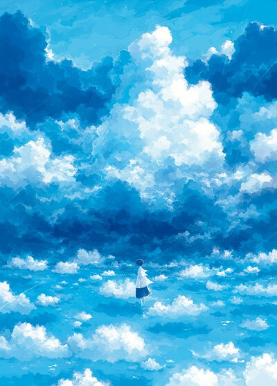 蓝雪』蓝天白云 动漫插画 二次元 场景 意境 蓝色系 唯美 手绘 白云是蓝天的灵魂