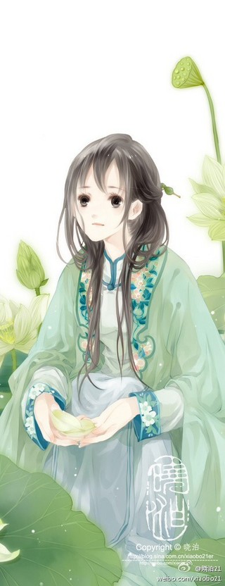 素衣云髻，眉目羞，水墨莲香，醉温柔。青衫隐隐，情深旧，缱绻三生，共白首。