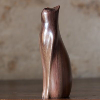 Tall Cat by Perry Lancaster, carved from Sonokeling Rosewood. height approximately 16 cm.: