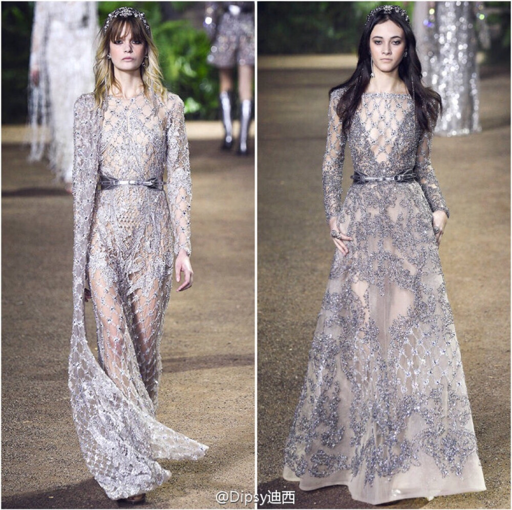 Elie Saab Haute Couture s/s 2016┃这季高定仙裙灵感来自南亚国度的传统纱丽～宝石金线钉珠刺绣，珠光宝气的元素一样不缺，怎么华丽怎么来～[色][色][色]天竺仙女[色][色][色]～