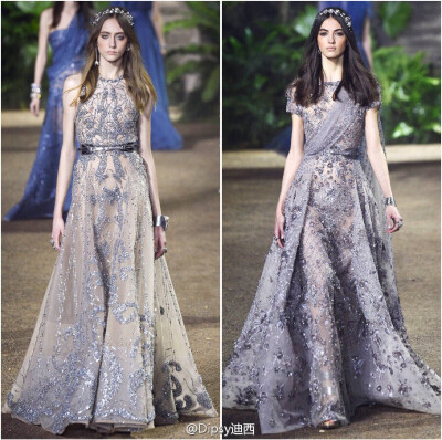 Elie Saab Haute Couture s/s 2016┃这季高定仙裙灵感来自南亚国度的传统纱丽～宝石金线钉珠刺绣，珠光宝气的元素一样不缺，怎么华丽怎么来～[色][色][色]天竺仙女[色][色][色]～