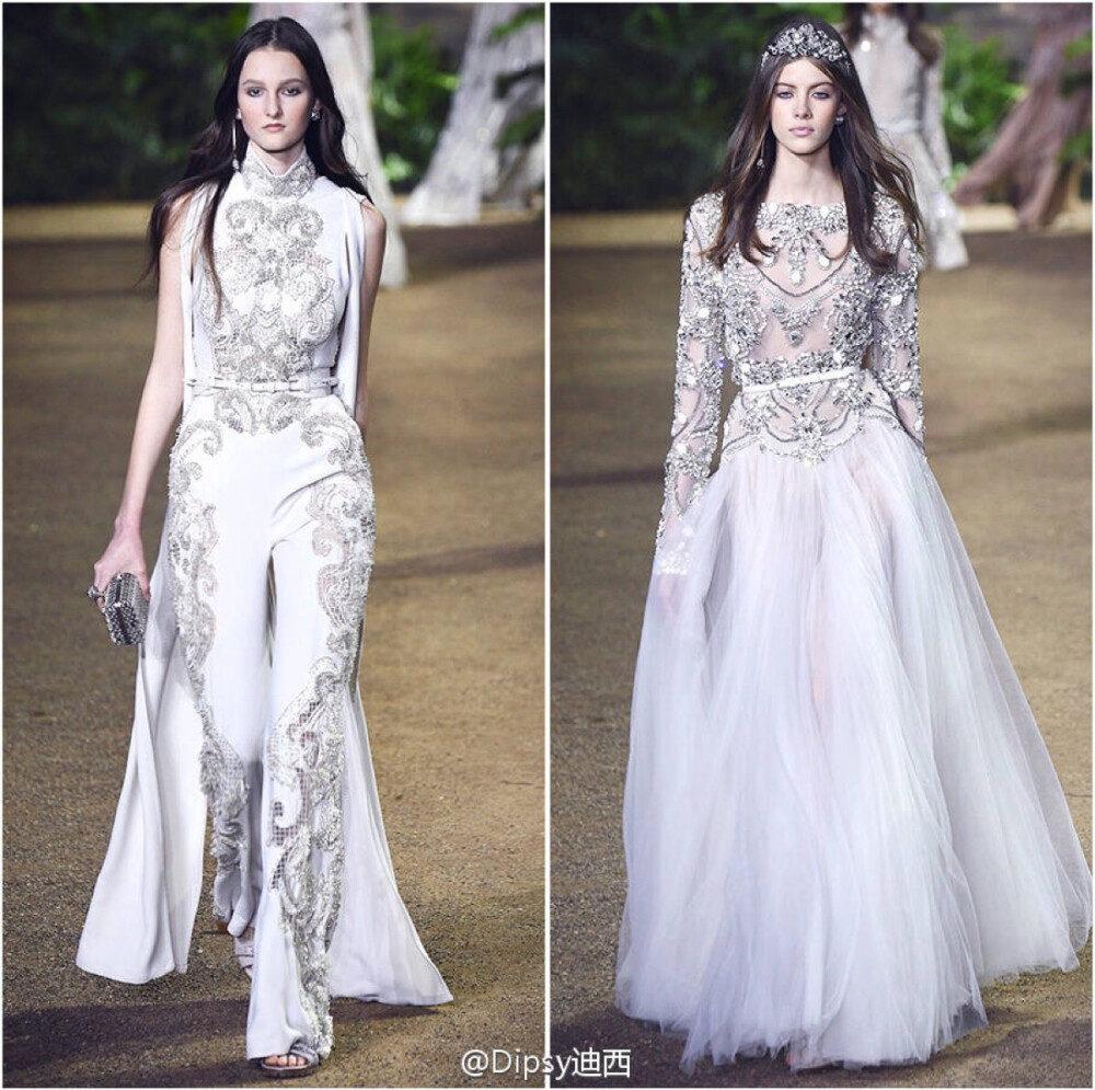 Elie Saab Haute Couture s/s 2016┃这季高定仙裙灵感来自南亚国度的传统纱丽～宝石金线钉珠刺绣，珠光宝气的元素一样不缺，怎么华丽怎么来～[色][色][色]天竺仙女[色][色][色]～