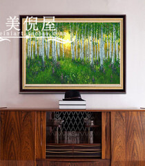 美倪屋 绿色树林风景纯手绘油画 客厅玄关装饰画 书房挂画 白桦林