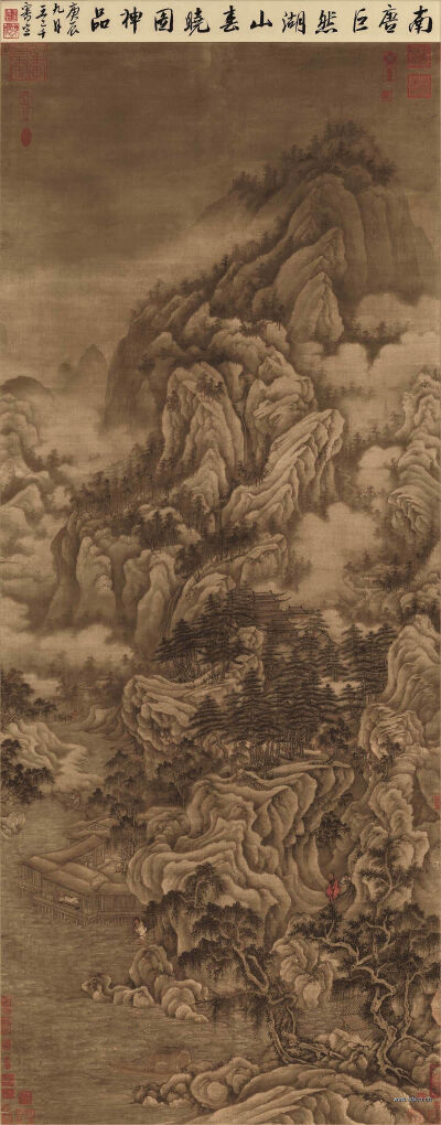 五代 南唐 巨然 湖山春晓图 绢本223×87cm 美国大都会博物馆