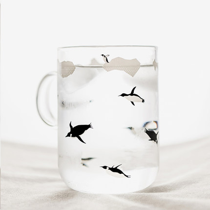 杯子玻璃杯可爱极地 水杯创意zakka北极熊企鹅情侣透明花茶马克杯