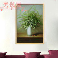 美倪屋 纯手绘绿色植物油画 客厅餐厅装饰画 过道有框挂画 包邮
