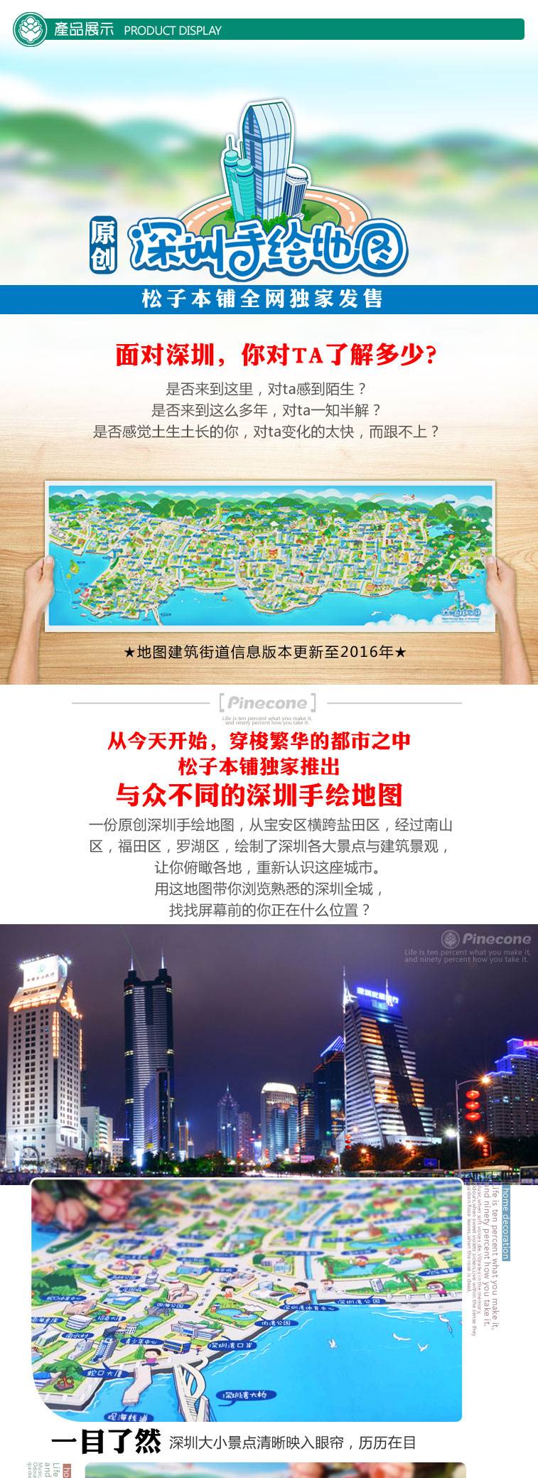 原创深圳手绘地图深圳建筑景点 特色礼物手绘明信片全网独家发售