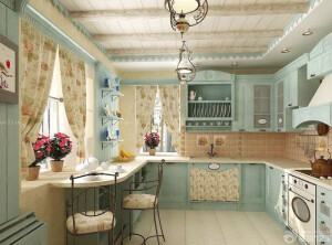 梦幻蓝的厨房风格，非常柔和漂亮