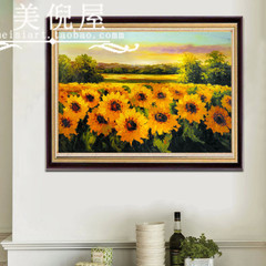 美倪屋 纯手绘向日葵花园花卉风景油画欧式客厅壁画玄关挂画包邮