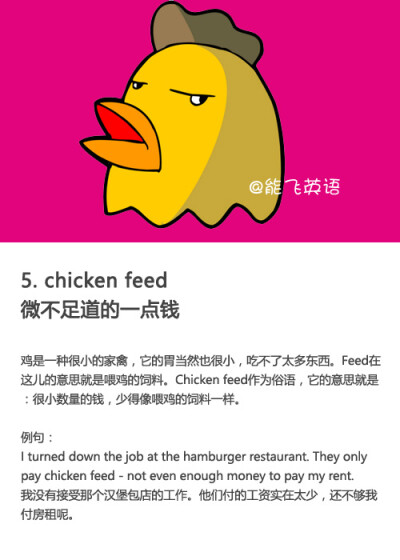 【动物英语习语】chicken feed 微不足道的一点钱