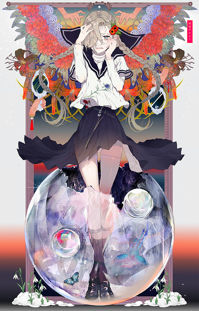 ✿少女与✿ BNS | Miri Nanase 可爱 动漫 插画 手绘 少女 封面 头像 人物 P站 二次元 壁纸 原创 水手服 意境 森系 唯美 绮丽 花 