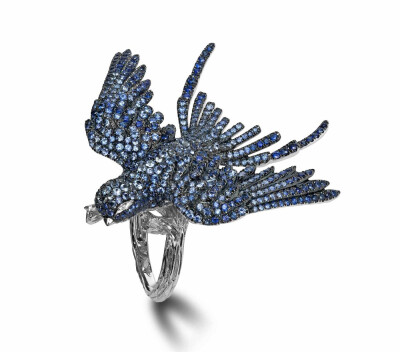 TheFlight 白金戒指，by Morphée
镶嵌钻石和蓝宝石