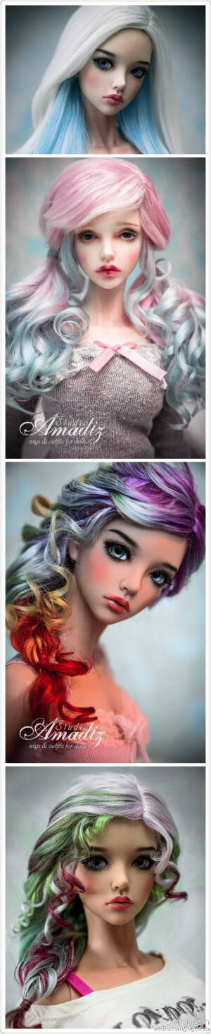 这个，是一组用娃娃做示范的美发，真的超级美丽的，好像去漂染其中的一个，美到心窝子里了