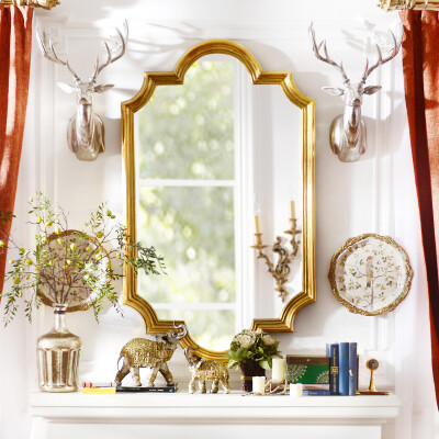 奇居良品 家居客厅卫浴壁饰 凯瑟欧式奢华墙面PU装饰镜子 F款