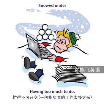 【English Idioms: The Weather 关于天气的英语习语】snowed under 忙得不可开交（一般指负责的工作太多太杂）