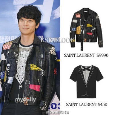 Kstar.#姜东元 检察官外传VIP试映会# SAINT LAURENT SPRING/SUMMER 2016 MENSWEAR 外套：$9990；T恤：$450。#进了YG，不吹别的，圣罗兰可是管够的#