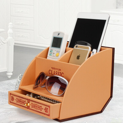 欧式遥控器收纳盒创意皮革办公桌面整理储物箱客厅茶几收纳架