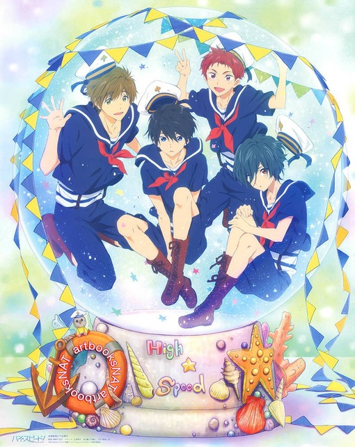 由京都动画制作的人气女性向动画《Free！》的首部剧场版动画《High☆Speed！-Free！Starting Days-》于12月5日正式在日本上映。
本次故事为讲述主角・七瀨遥中学时代的故事，宣传语用「过去与未来境界线上的另一个故事」来传达主题，图中主角们也藉由表情显示出人物个性。