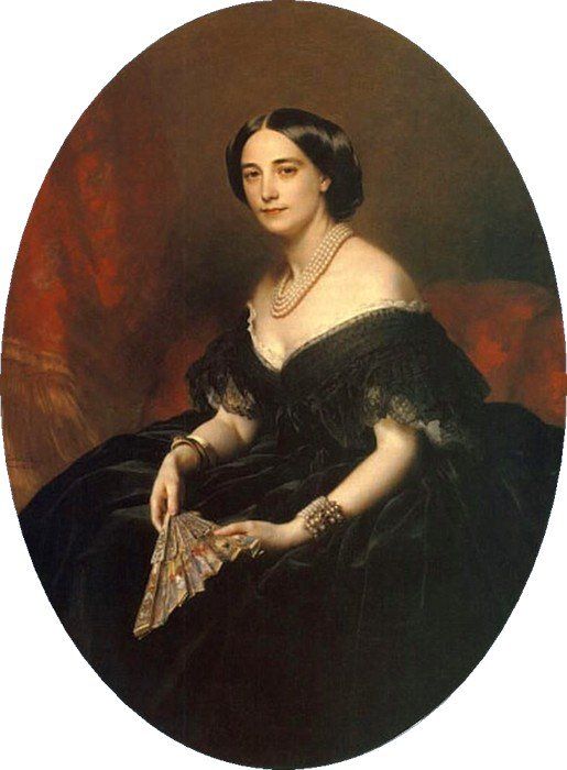 爱扇子的贵族女性。扇子在19世纪风靡整个欧洲，成为一种时尚潮流，成为贵妇们的配饰标配。