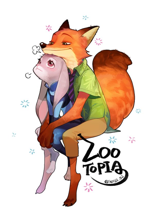 『沫沫』动漫原创 插画手绘 二次元 迪士尼《疯狂动物城》 Zootopia 兔朱迪 狐尼克