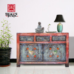 新中式实木家具仿古玄关柜纯手工手绘国画狮子古典沙发边柜装饰柜