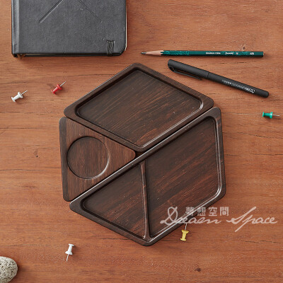 创意桌面收纳盒 七巧板木质组合式办公用品收纳饰品名片整理盒