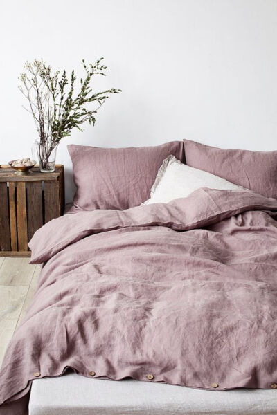 Ashes of Roses Stone Washed Linen Duvet Cover: