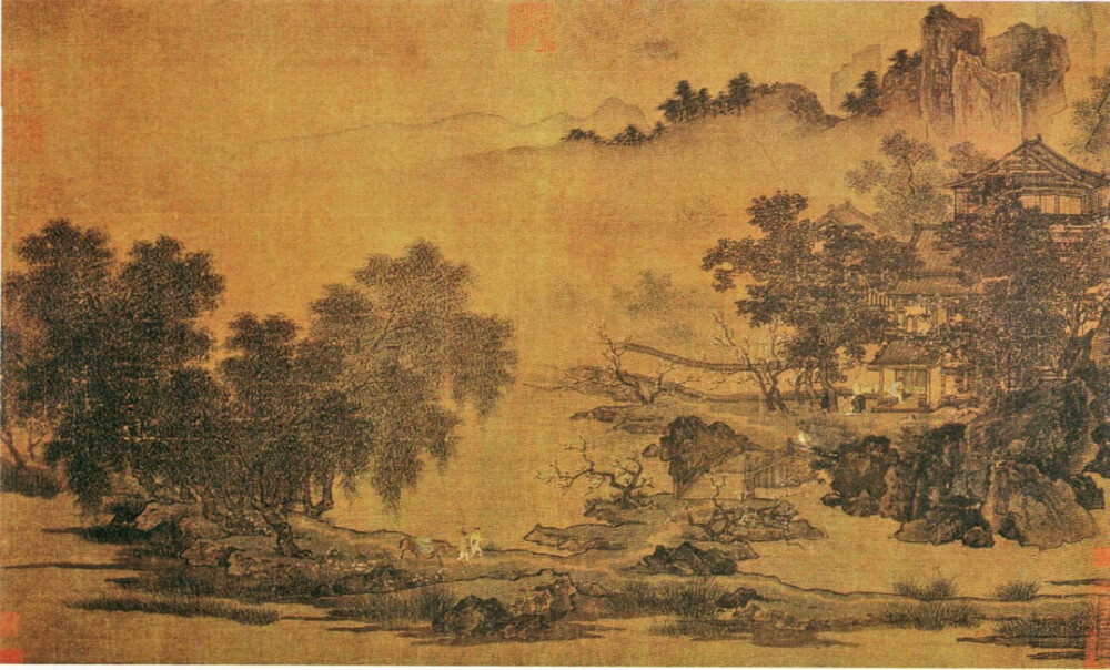 《四景山水图》卷，该作品画风精巧，彩绘清润，季节渲染十分得体，笔墨苍逸劲健。其中界画屋宇丝毫不爽， 山石多用小斧劈皴，秀润过之。 是南宋画家刘松年代表作之一。
中文名
宋刘松年四景山水图卷
类别
中国古画
材质
绢本，设色
规格
纵40cm，横69cm