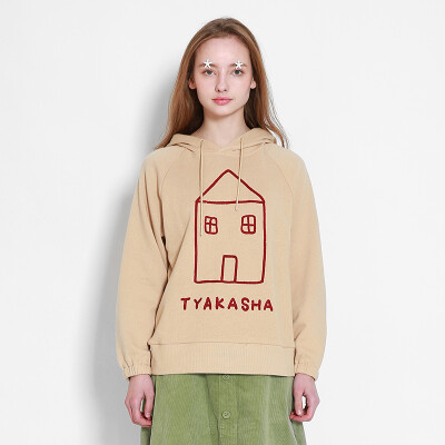 2016 TYAKASHA塔卡沙 建筑系列 女款奶茶色红房子连帽卫衣MJF17
