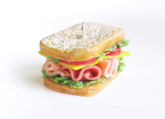 Delicious chicken ham sandwich necklace, polymer clay food charm,
polymer clay food jewellery, miniature food, gift