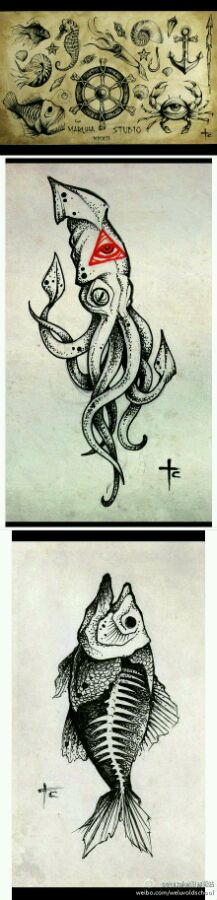 章鱼八爪鱼鱼骨纹身