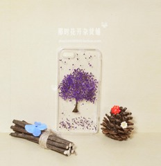 原创手工滴胶紫色花树干花天然植物iphone5s/6/6plus透明手机壳