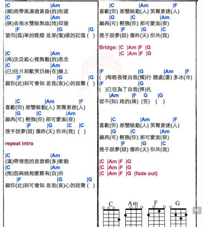 《喜欢你》尤克里里谱