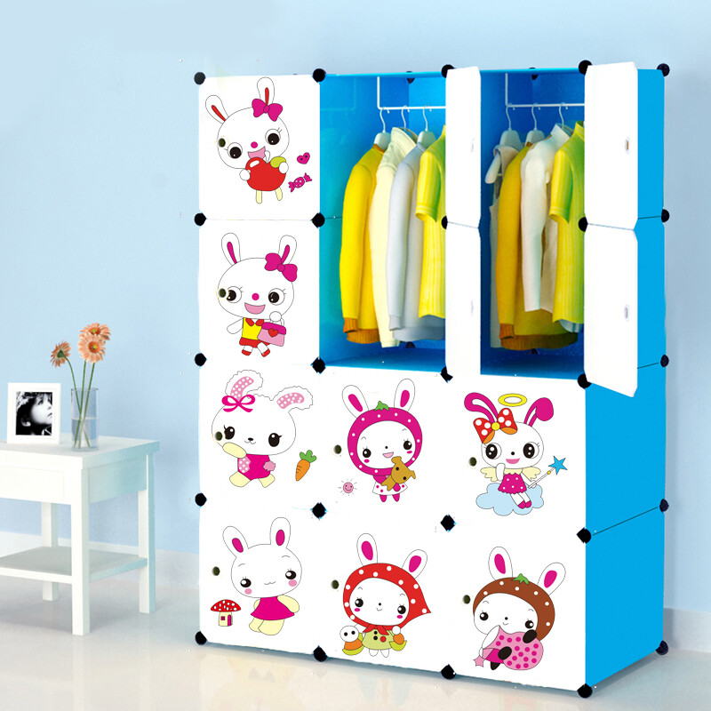 卡通衣柜儿童宝宝婴儿收纳柜 布艺组合塑料衣橱树脂组装简易衣柜